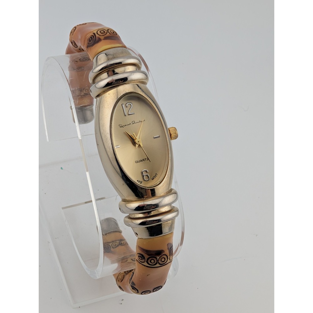 Vivani Bamboo Style Watch Women 19mm Case Bangle Cuff Band- New‎ Battery